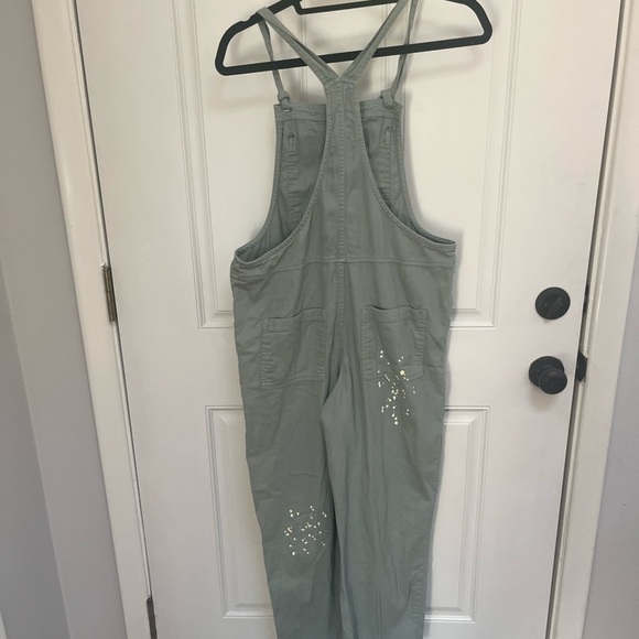 Aerie werk and play twill jumpsuit overalls w/ paint splatter in green small - Picture 6 of 6